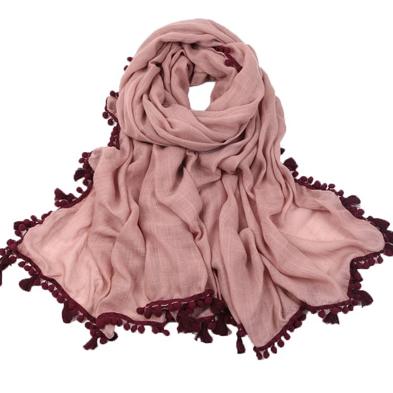Handwork tassel cotton and linen scarf woman a substitute  hair ball side personality shawl scarf
