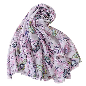 Woman's butterfly print satin cotton and linen spring and summer vacation beach towel scarf