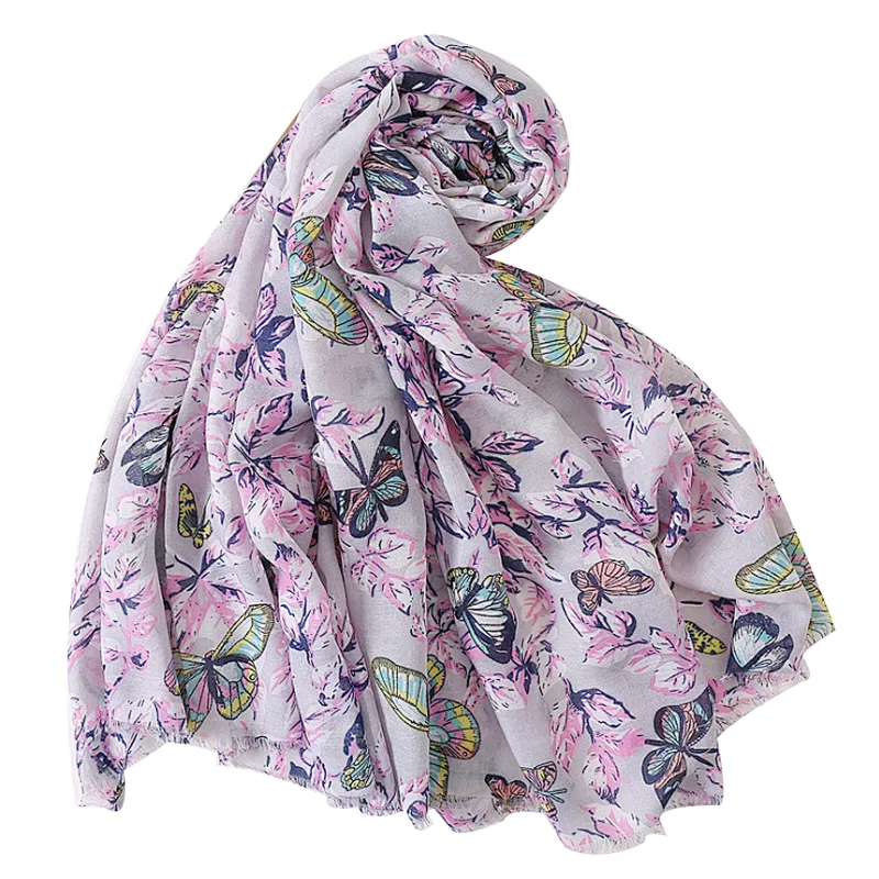 Woman's butterfly print satin cotton and linen spring and summer vacation beach towel scarf