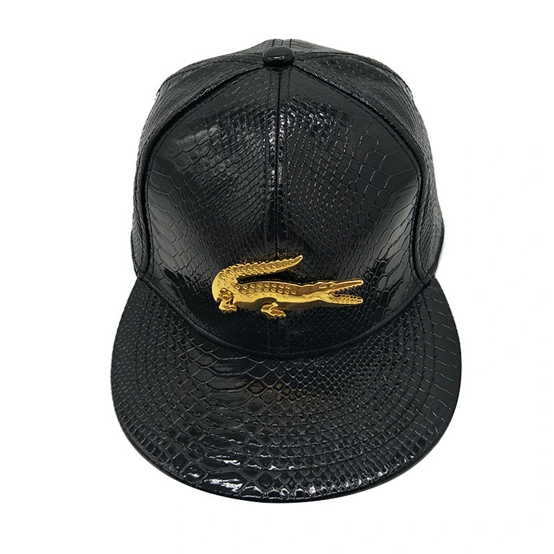 Custom 5-panel pu leather flat visor baseball hat men baseball caps with embroidery