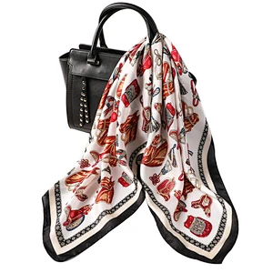 2019 New arrival luxury ladies silk scarf decorative scarf square printed satin hijab