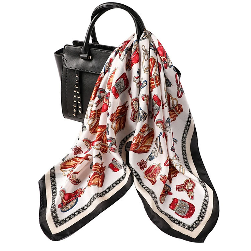 2019 New arrival luxury ladies silk scarf decorative scarf square printed satin hijab