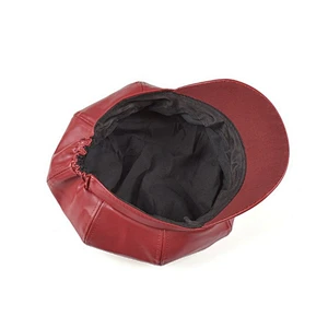 Retro PU leather painter hat octagonal hat handsome wild pumpkin hat solid color beret