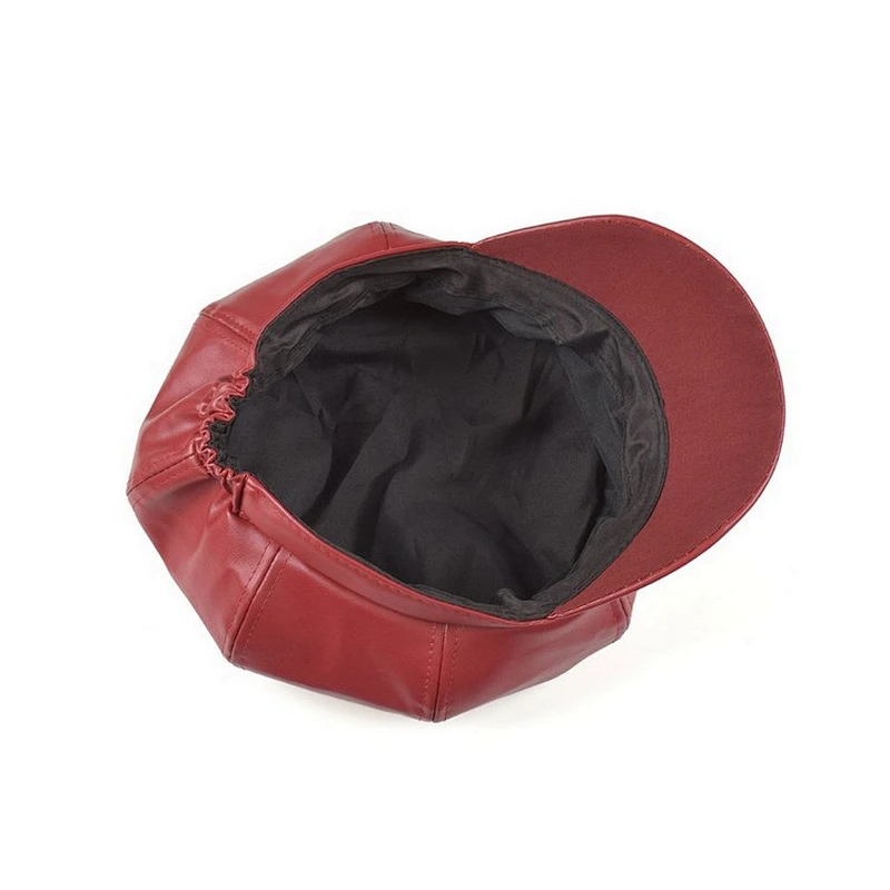 Retro PU leather painter hat octagonal hat handsome wild pumpkin hat solid color beret