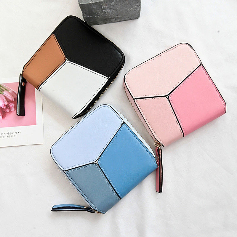 Tri Fold Multicolor Genuine Leather Coin And Change Purse Women Mini Wallet