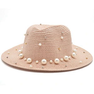 high quality panama style paper straw hat skimmer boater straw hat women woven sun hats