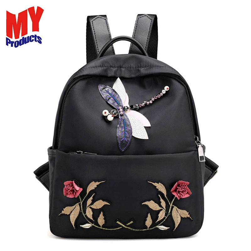 Popular Large Capacity Backpack Stylish Embroidery Nylon Backpack For Girl