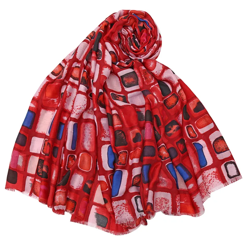 New design woman long rolled edges satin printed scarf