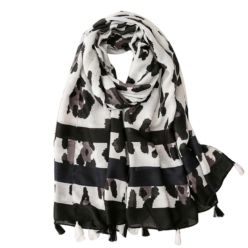 Artistic style versatile color matching leopard print shawl scarf