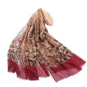 New European and American style leopard print cotton and linen versatile scarf