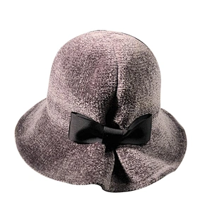 Women Solid Color Winter Hat 100% Chenille Cloche Bucket with Bow