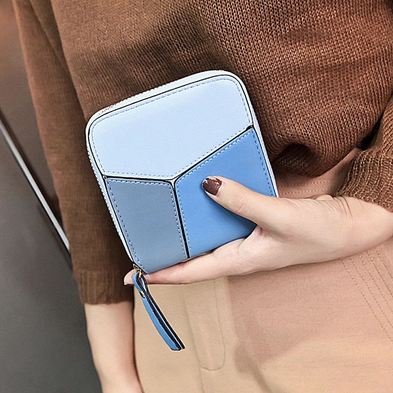 Tri Fold Multicolor Genuine Leather Coin And Change Purse Women Mini Wallet