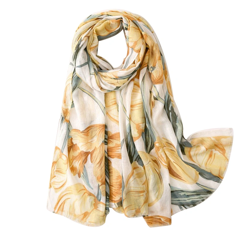 Elegant style Korean version new spring flowers printed long shawl scarf