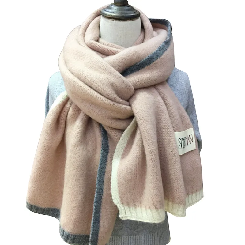 Korean version female winter thickening warm knitted color matching scarf