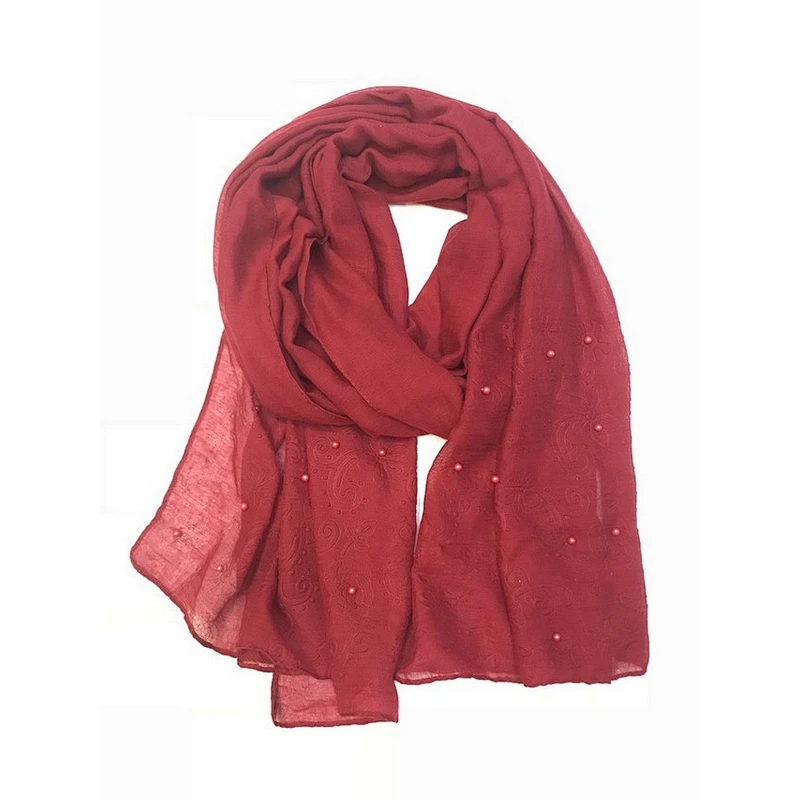 New design satin embossed with pearls women scarf
