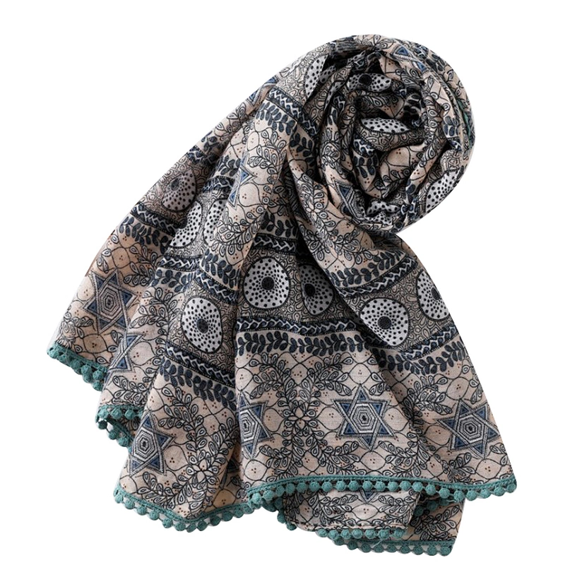 Spring and autumn national geometric collision color  tourism tassel beach towel scarf