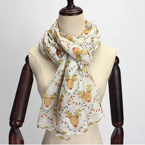New Christmas cartoon printed scarf with animal fawn knitted shawl scarf