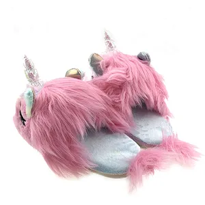 Factory directly sale autumn winter unicorn slippers women lovely pink plush household cotton slippers