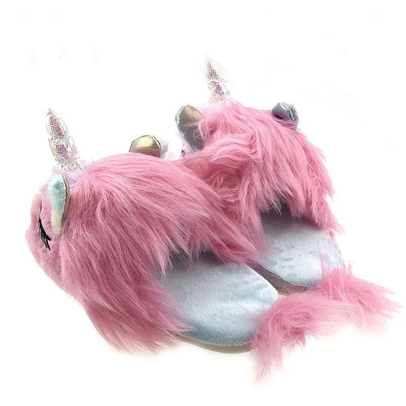 Factory directly sale autumn winter unicorn slippers women lovely pink plush household cotton slippers