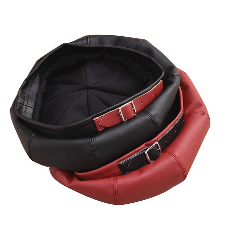 England Fashion PU Leather Beret Pumpkin Painter Hat Autumn Winter Buckle Hat