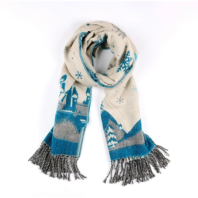 Christmas snow castle two-sided tassel men and women pashmina scarf shawl
