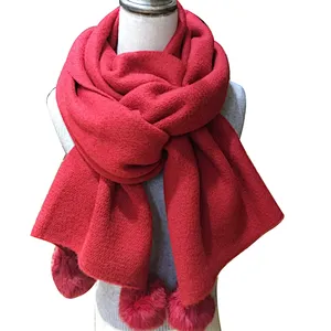 New style female winter shawl with ball pure color long thickened student scarf