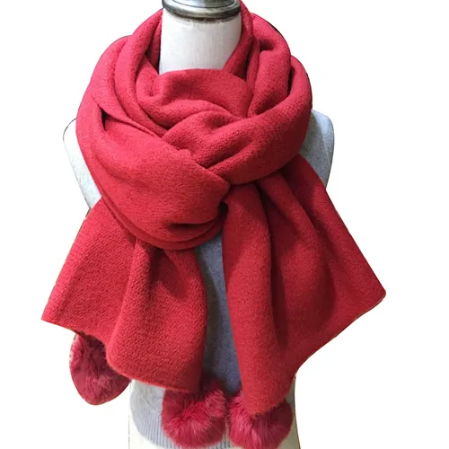 New style female winter shawl with ball pure color long thickened student scarf