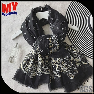 Muslim embroidery scarf pashmina shawls 45% silk 55% pashmina wolf embroidery designs mens crinkle scarf