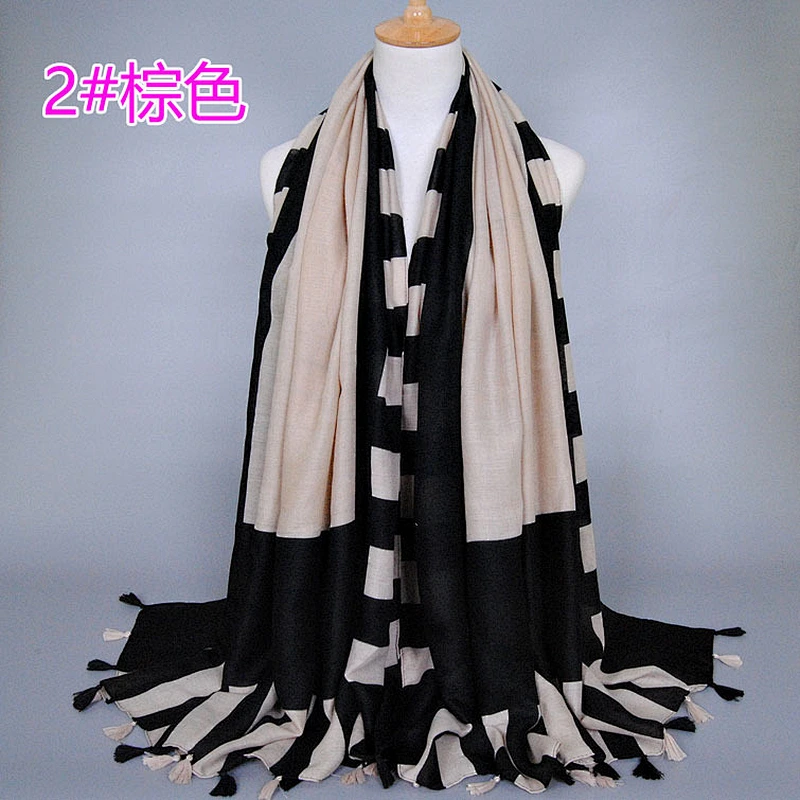 Wholesale Yiwu cheap knitted scarf shawl viscose cotton woman tassel scarf