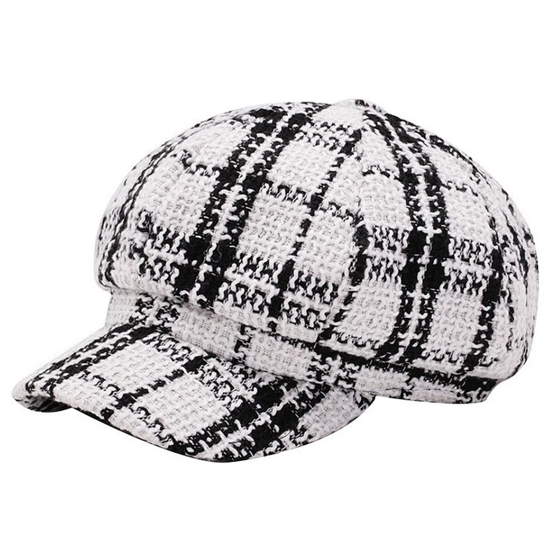 Plaid Beret Lady's Autumn and Winter Hat Wild Fashion Tide Octagon Hat