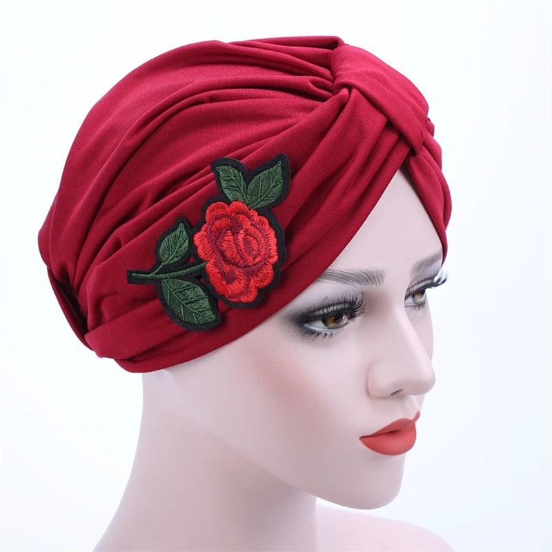 Soft Elastic Rose Pleated Twisted Muslim Turban Chemo Beanie Indian Cap