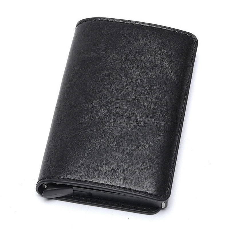 Multi-functional aluminum card holder rfid blocking wallet pu leather short wallet for men