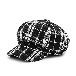 Plaid Beret Lady's Autumn and Winter Hat Wild Fashion Tide Octagon Hat