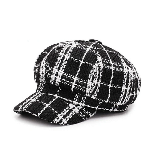 Plaid Beret Lady's Autumn and Winter Hat Wild Fashion Tide Octagon Hat