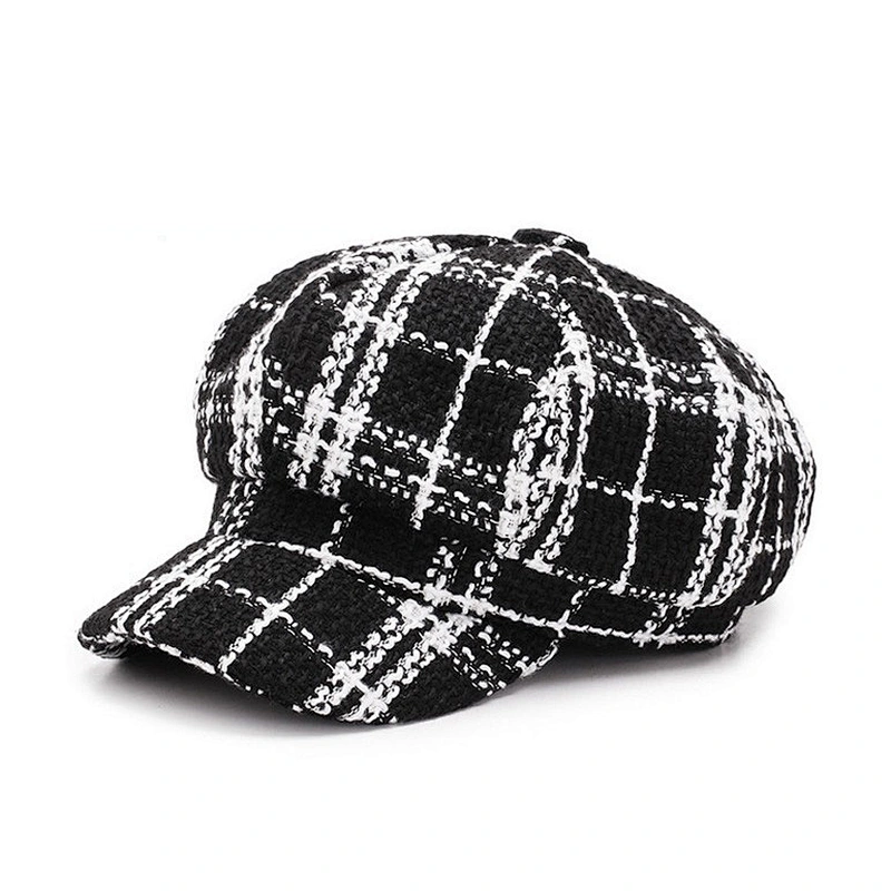 Plaid Beret Lady's Autumn and Winter Hat Wild Fashion Tide Octagon Hat