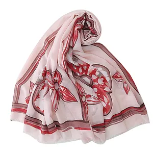 Fashion autumn and winter flower printing cotton and linen scarf female tourism holiday shawl scarf