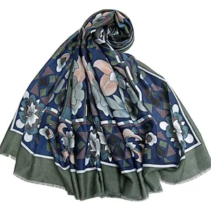 Printed ethnic style Muslim headscarf sunshade satin  scarf