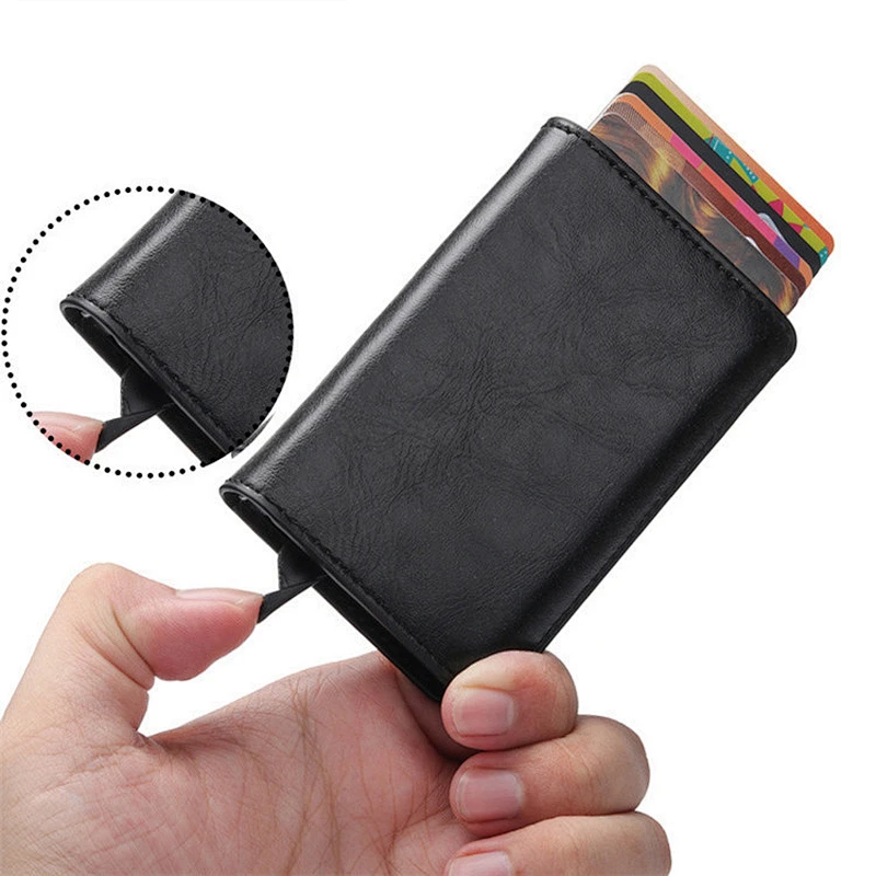 Multi-functional aluminum card holder rfid blocking wallet pu leather short wallet for men