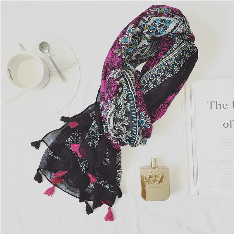 Large Silk Scarf With Chain Pattern Egyptian Cotton Scarves Wool Silk Reversible Scarf