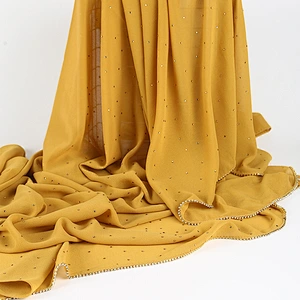 High quality pearl chiffon and diamond long muslim ladies polyester beaded hijab scarf