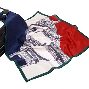 Wild neck scarf architectural house pattern printed double sided soft silk square scarf