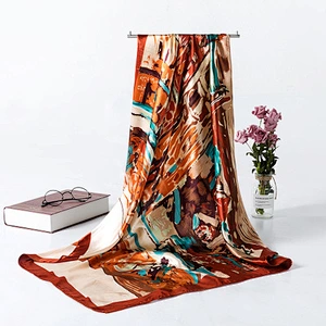 New oil painting art sunscreen scarf ladies women printed shawl satin silk square scarf