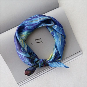 Femininity small square neck scarf color polyester printed vintage square silk scarf muslim