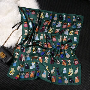 Spot cat cute print sunscreen square scarf cheap muslim elegant silk scarfs for women