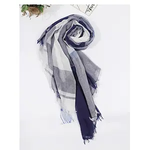 Factory direct sales large size thin women cotton plaid foulard silk scarf