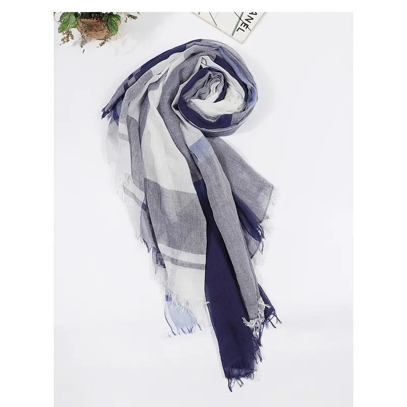 Factory direct sales large size thin women cotton plaid foulard silk scarf