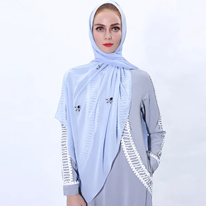 Breathable fashion long scarf muslim rhinestone ladies chiffon scarf hijab with pearl