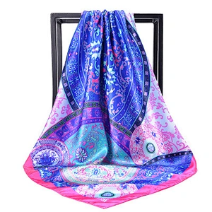 Soft smooth printing large square simulation silk scarf muslim silk square scarf designer shawl