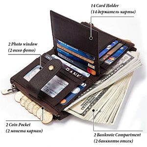 Custom personalized leather mens wallet with money clip credit card holder coin pocket