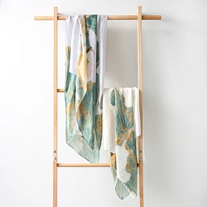 2020 New Flower lotus Female decorative sunscreen satin silk scarf plain